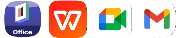 PrimeOffice, WPS Office, Google Meet and Gmail app icons