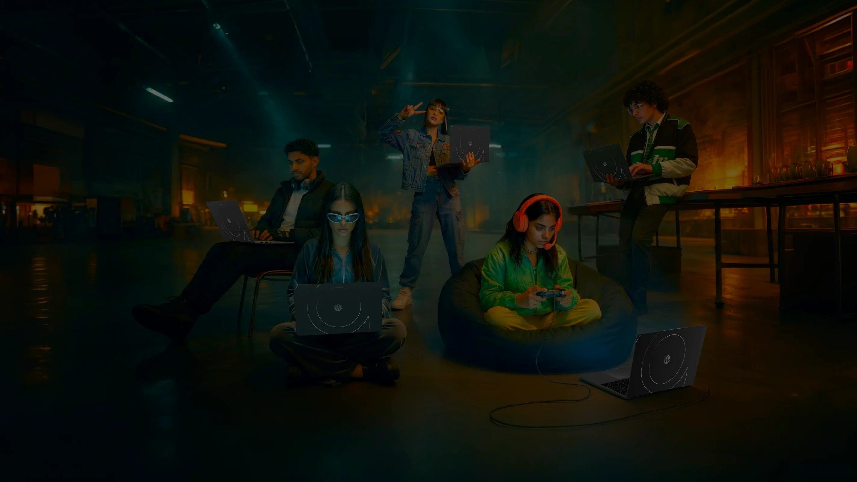 The Primebook characters group photo, dimmed