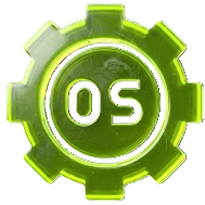 Cogwheel icon labelled OS, beside the note on industry-standard security