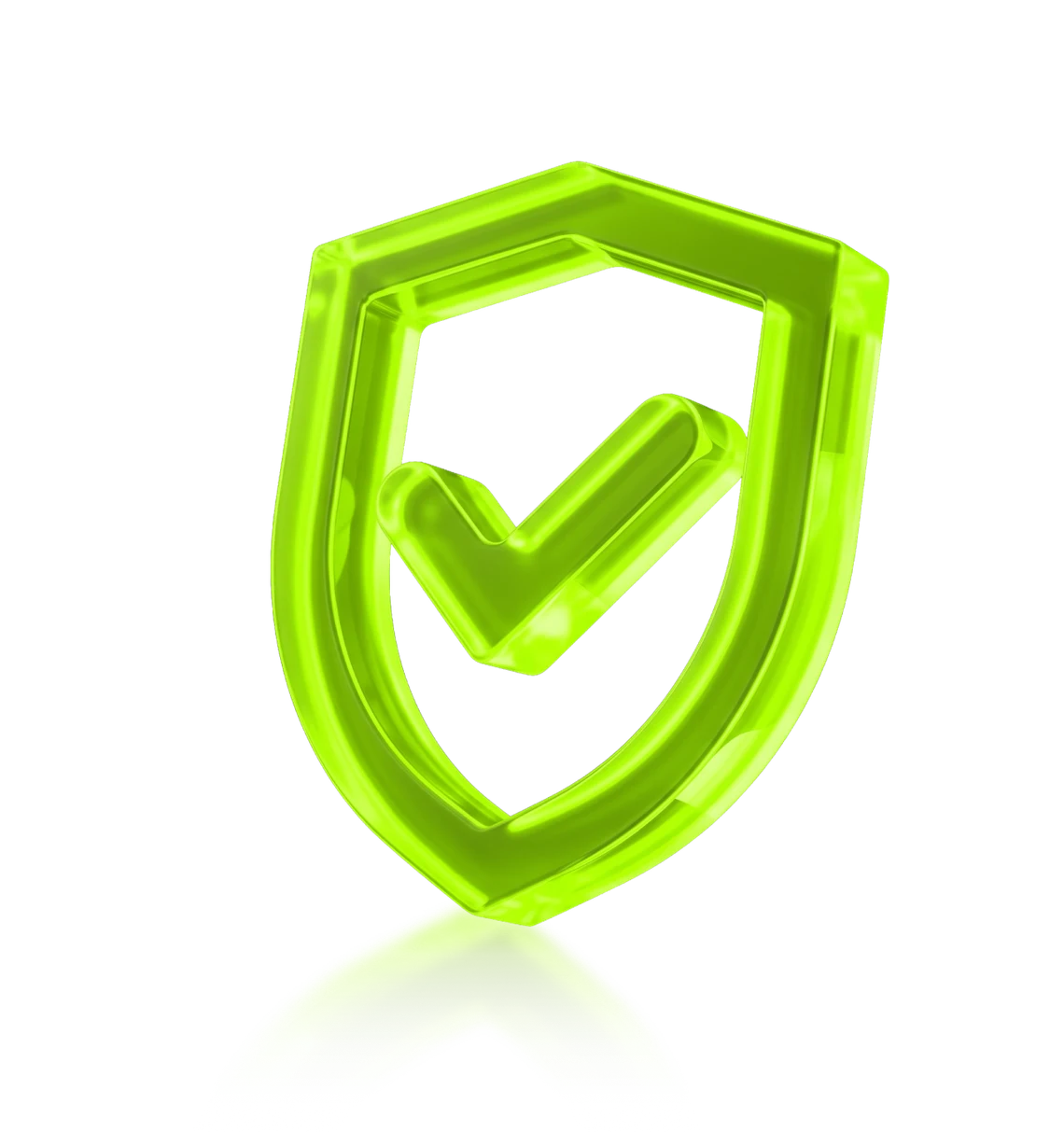 Glowing neon green shield with a tick inside, representing PrimeOS security